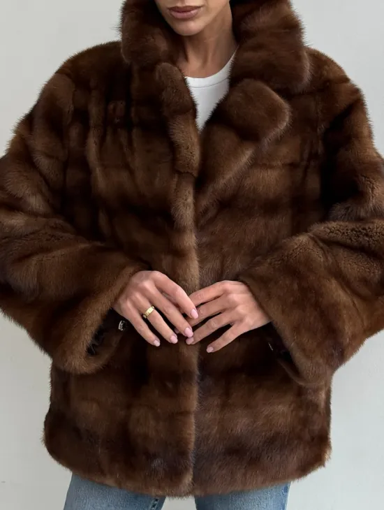 Шуба автоледи из соболиной норки, цвет соболь