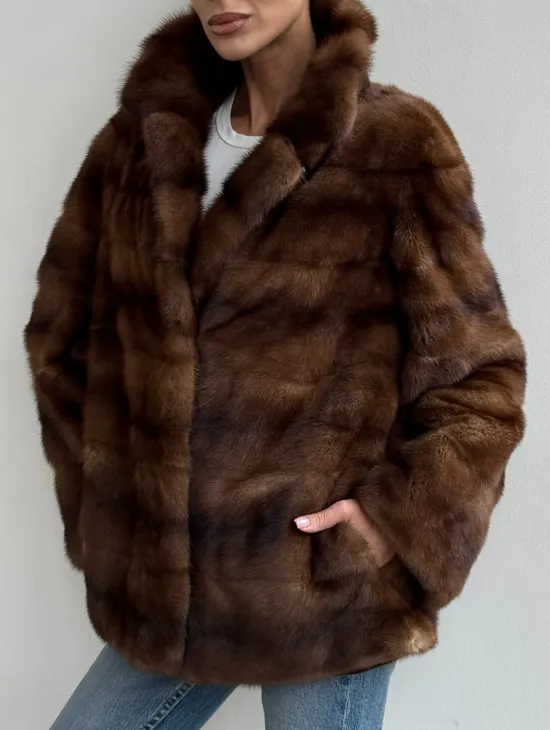 Шуба автоледи из соболиной норки, цвет соболь