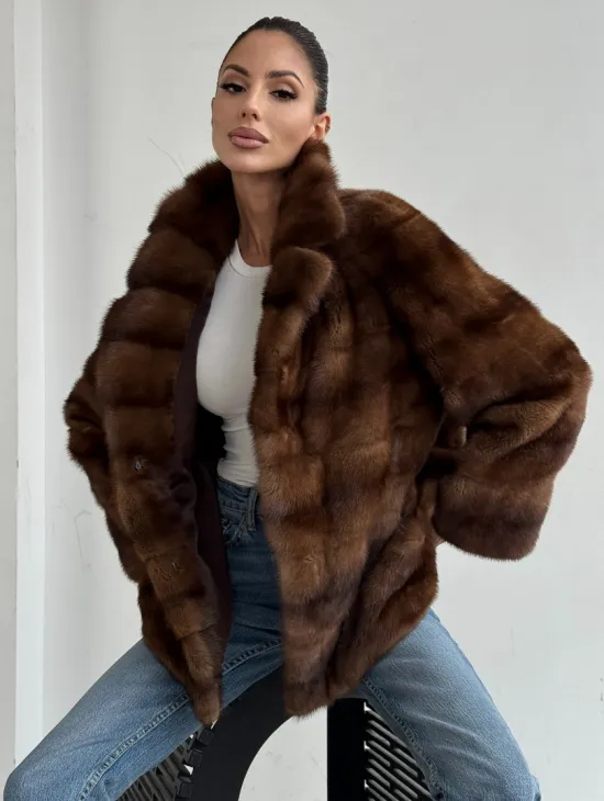 Шуба автоледи из соболиной норки, цвет соболь