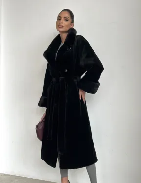 Элитная шуба из меха стриженой черной норки