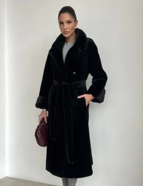 Элитная шуба из меха стриженой черной норки