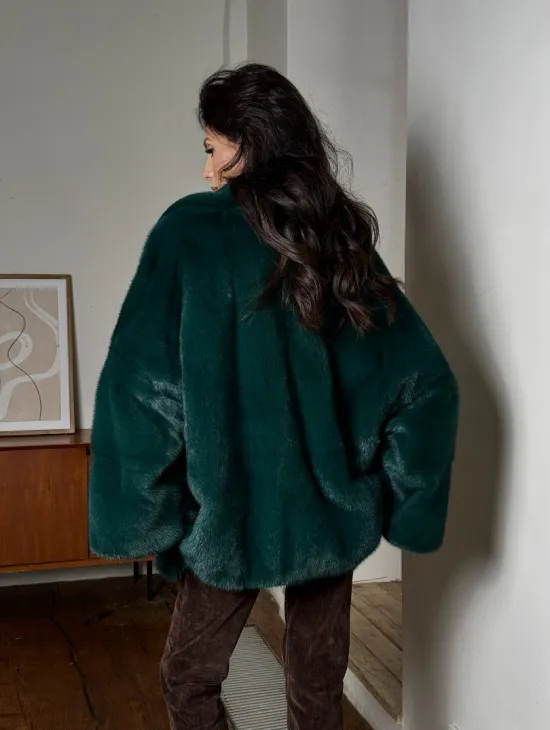 Изумрудная укороченная норковая шуба с английским воротником