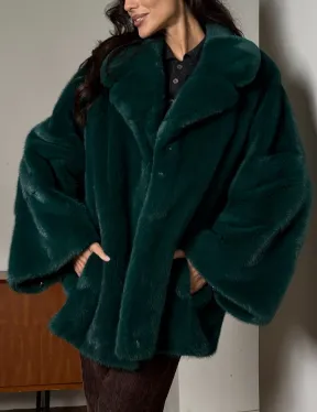 Изумрудная укороченная норковая шуба с английским воротником