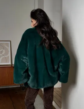Изумрудная укороченная норковая шуба с английским воротником