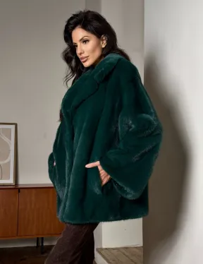 Изумрудная укороченная норковая шуба с английским воротником