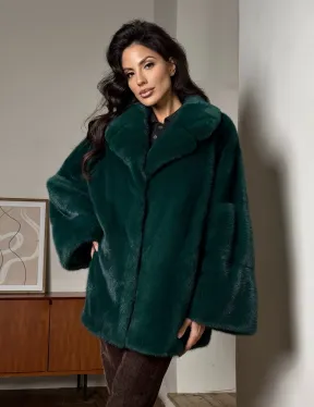 Изумрудная укороченная норковая шуба с английским воротником
