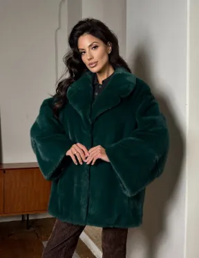 Изумрудная укороченная норковая шуба с английским воротником