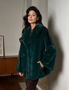 Изумрудная укороченная норковая шуба с английским воротником