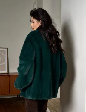 Изумрудная укороченная норковая шуба с английским воротником