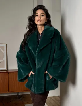 Изумрудная укороченная норковая шуба с английским воротником