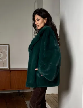 Изумрудная укороченная норковая шуба с английским воротником