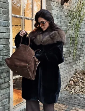 Норковая шуба Blackglama с капюшоном из меха куницы