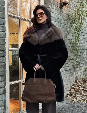 Норковая шуба Blackglama с капюшоном из меха куницы