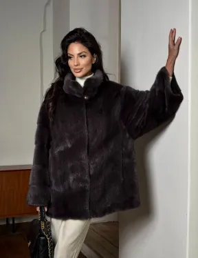 Норковый женский полушубок - автоледи воротник стойка