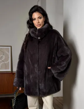 Норковый женский полушубок - автоледи воротник стойка