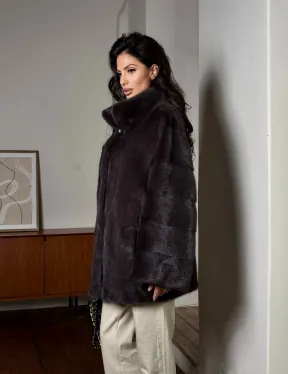 Норковый женский полушубок - автоледи воротник стойка