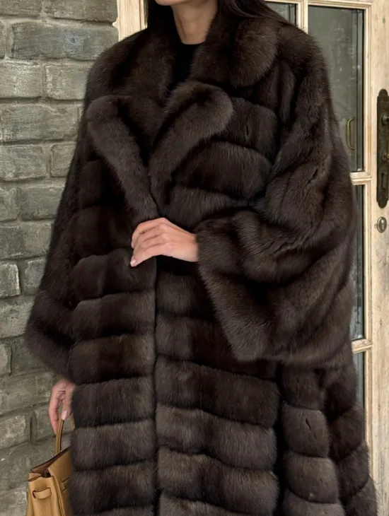 Роскошное манто из меха баргузинского соболя (седина 1)  летучая мышь