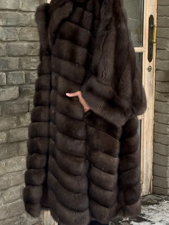 Роскошное манто из меха баргузинского соболя (седина 1)  летучая мышь