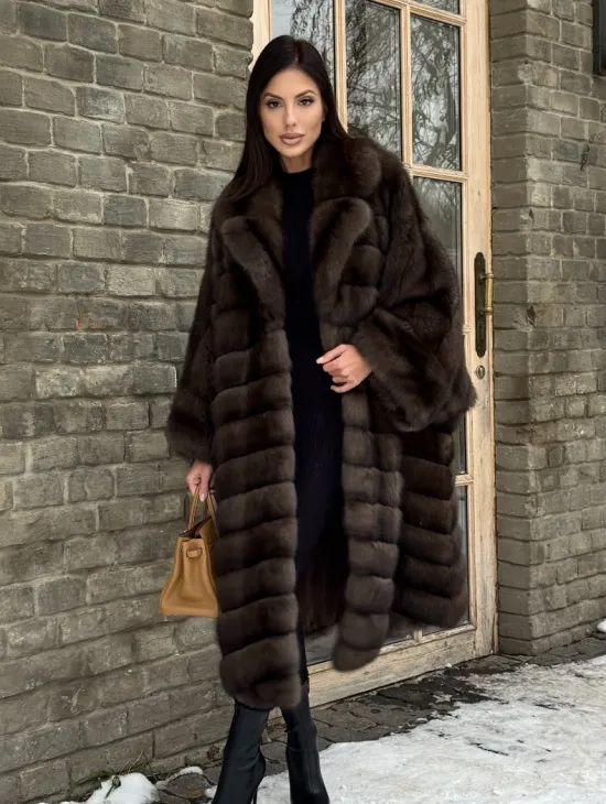 Роскошное манто из меха баргузинского соболя (седина 1)  летучая мышь