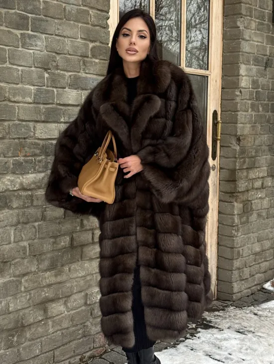 Роскошное манто из меха баргузинского соболя (седина 1)  летучая мышь