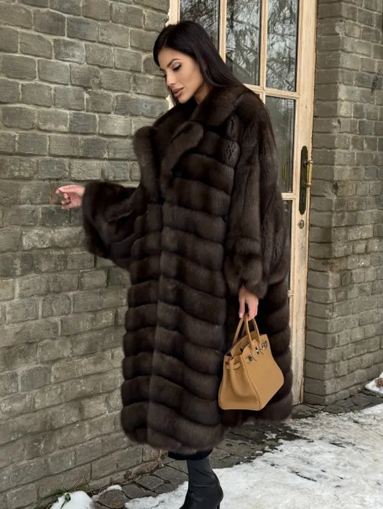 Роскошное манто из меха баргузинского соболя (седина 1)  летучая мышь