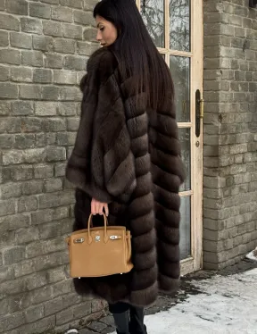 Роскошное манто из меха баргузинского соболя (седина 1)  летучая мышь