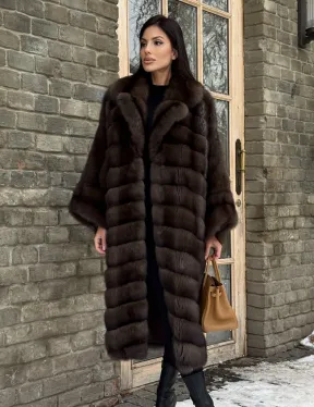 Роскошное манто из меха баргузинского соболя (седина 1)  летучая мышь