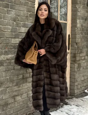 Роскошное манто из меха баргузинского соболя (седина 1)  летучая мышь