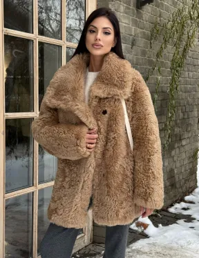 Шуба - дубленка из овчины в бежевом цвете