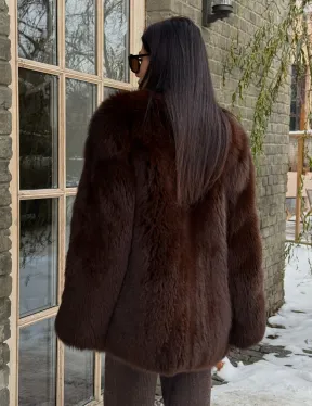 Шуба из меха песца цельные пластины Brown