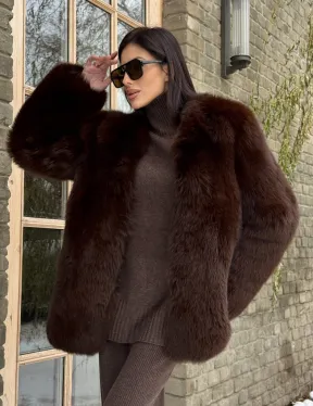 Шуба из меха песца цельные пластины Brown