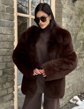 Шуба из меха песца цельные пластины Brown
