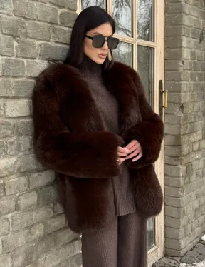 Шуба из меха песца цельные пластины Brown