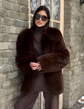 Шуба из меха песца цельные пластины Brown