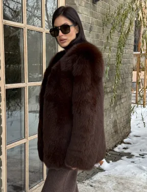 Шуба из меха песца цельные пластины Brown