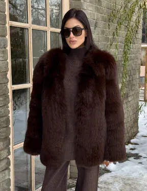Шуба из меха песца цельные пластины Brown
