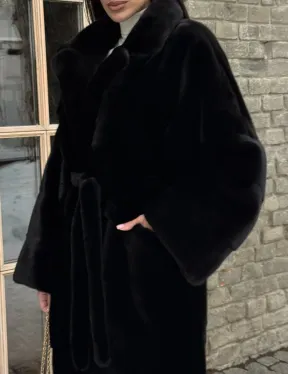 Шуба кимоно из норки Blackglama с английским воротником