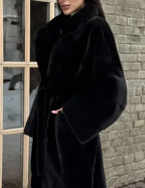 Шуба кимоно из норки Blackglama с английским воротником