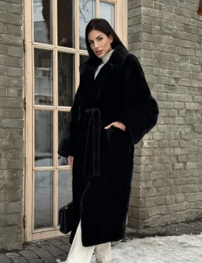 Шуба кимоно из норки Blackglama с английским воротником