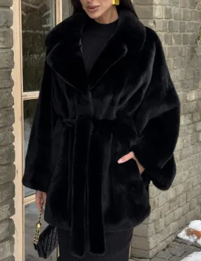 Шуба норковая летучая мышь из аукционной норки - английский воротник