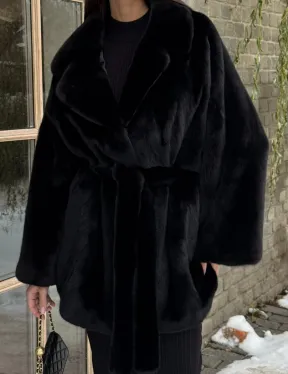 Шуба норковая летучая мышь из аукционной норки - английский воротник