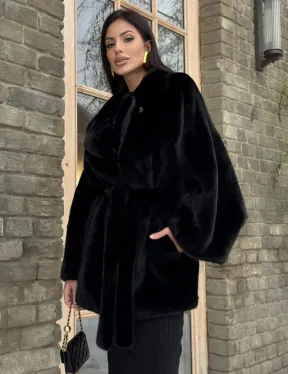 Шуба норковая летучая мышь из аукционной норки - английский воротник