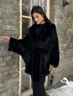 Шуба норковая летучая мышь из аукционной норки - английский воротник