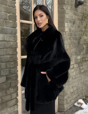 Шуба норковая летучая мышь из аукционной норки - английский воротник