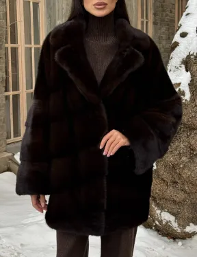 Норковое полупальто автоледи с английским воротником цвет Dark brown