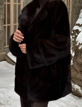 Норковое полупальто автоледи с английским воротником цвет Dark brown