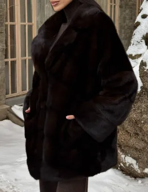 Норковое полупальто автоледи с английским воротником цвет Dark brown