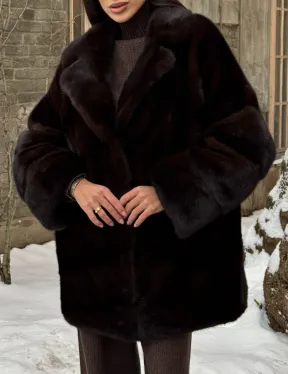 Норковое полупальто автоледи с английским воротником цвет Dark brown