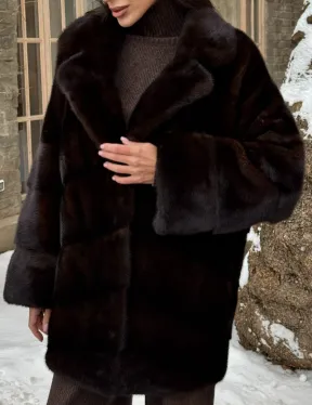 Норковое полупальто автоледи с английским воротником цвет Dark brown