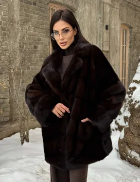 Норковое полупальто автоледи с английским воротником цвет Dark brown